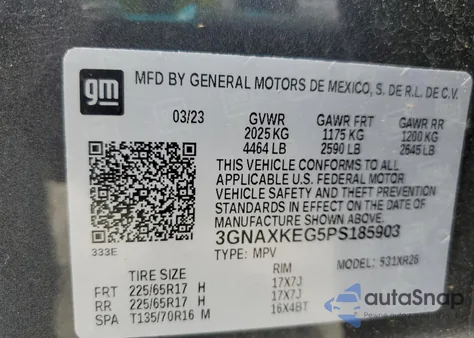 2023 Chevrolet Equinox Lt from USA, damaged, VIN 3GNAXKEG5PS185903